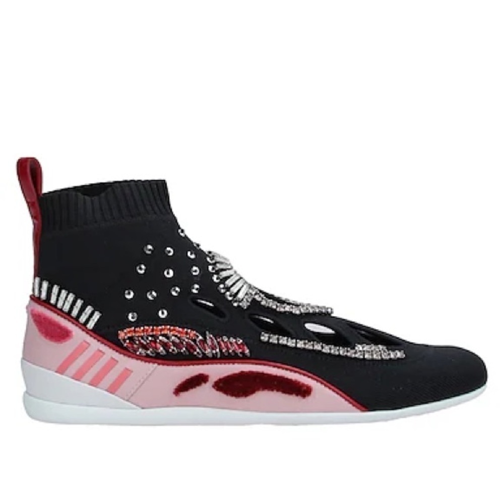 New Valentino Garavani Calfskin Crystal Mesh Knit Cutout Odissey Sock Sneakers